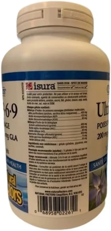 نچرال فاکتورز 1200 میلی گرم آلتیمیت امگا فاکتورز 3.6.9 روغن ماهی، تخم کتان، گل گاوزبان 180 سافت ژل