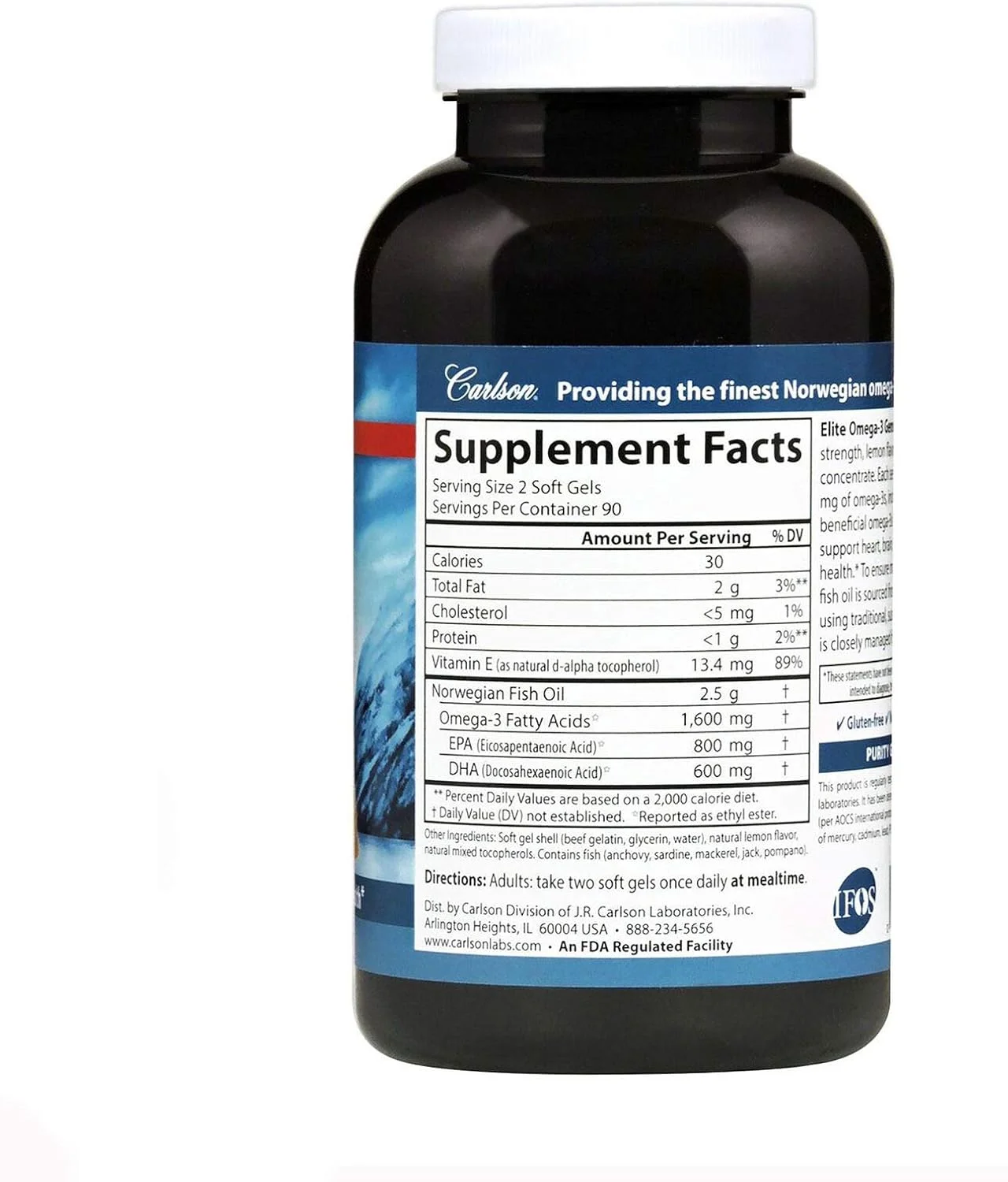 کپسول های ژله ای روغن ماهی امگا 3 الیت کارلسون، نروژی، 1600 میلی گرم امگا 3، 180 عدد