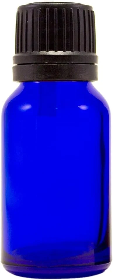 بطری شیشه ای آبی کبالت ۱۵ میلی لیتری با قطره چکان (بسته ۲۴ عددی)