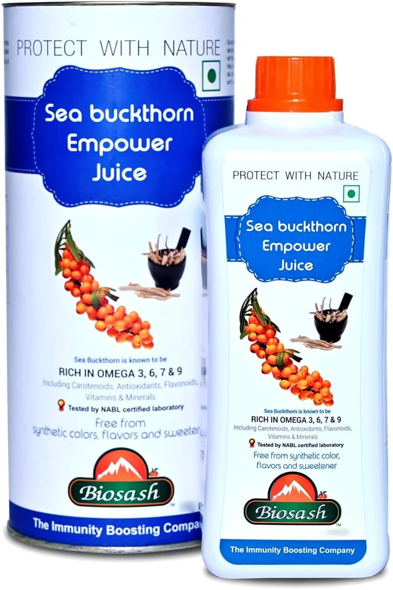 نوشیدنی سنجد دریایی هیمالیا بایوساش EMPOWER، ۲۵۰ میلی لیتر | ارگانیک تایید شده، پرس سرد | امگا 3 6 7 9، ویتامین ها و آنتی اکسیدان ها | حاوی آشواگاندا، شاتاواری، سفید موسلی، کونچ بیج | بدون شکر افزوده