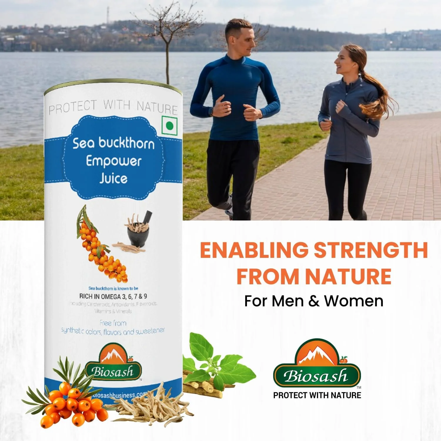 نوشیدنی سنجد دریایی هیمالیا بایوساش EMPOWER، ۲۵۰ میلی لیتر | ارگانیک تایید شده، پرس سرد | امگا 3 6 7 9، ویتامین ها و آنتی اکسیدان ها | حاوی آشواگاندا، شاتاواری، سفید موسلی، کونچ بیج | بدون شکر افزوده