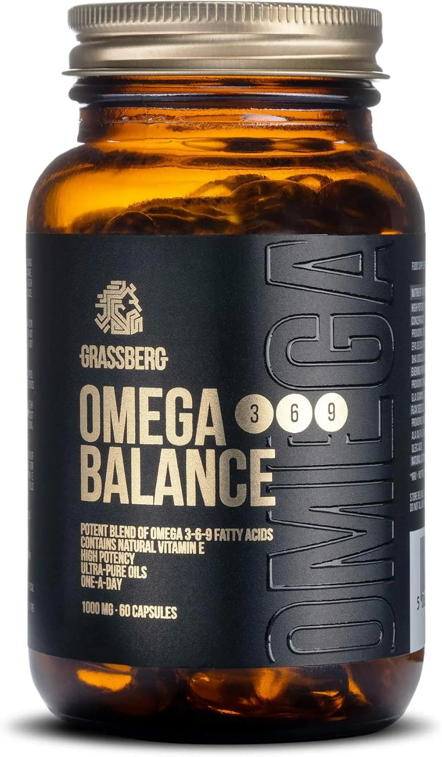 گرسبرگ امگا 3-6-9 بالانس، 1000 میلی گرم با روغن تخم کتان، روغن گل مغربی و ویتامین ای طبیعی - 60 کپسول