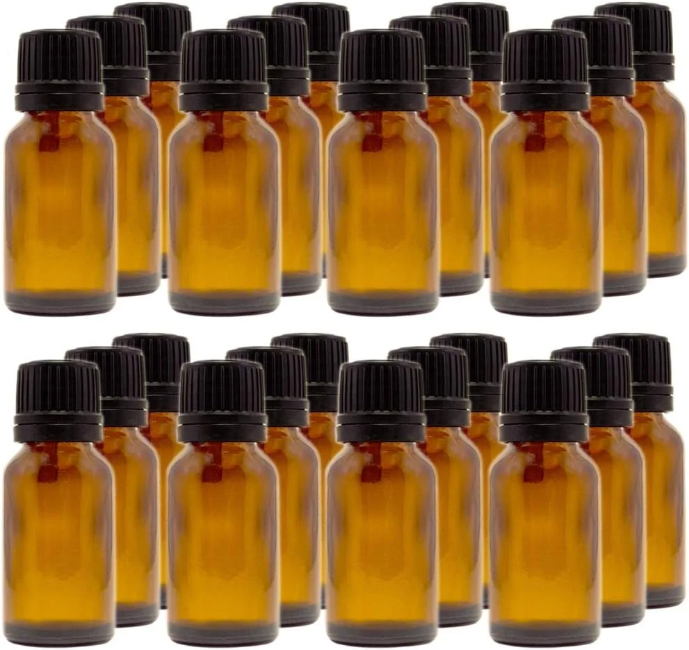 بطری شیشه ای کهربایی 15 میلی لیتری با قطره چکان (بسته 24 عددی)