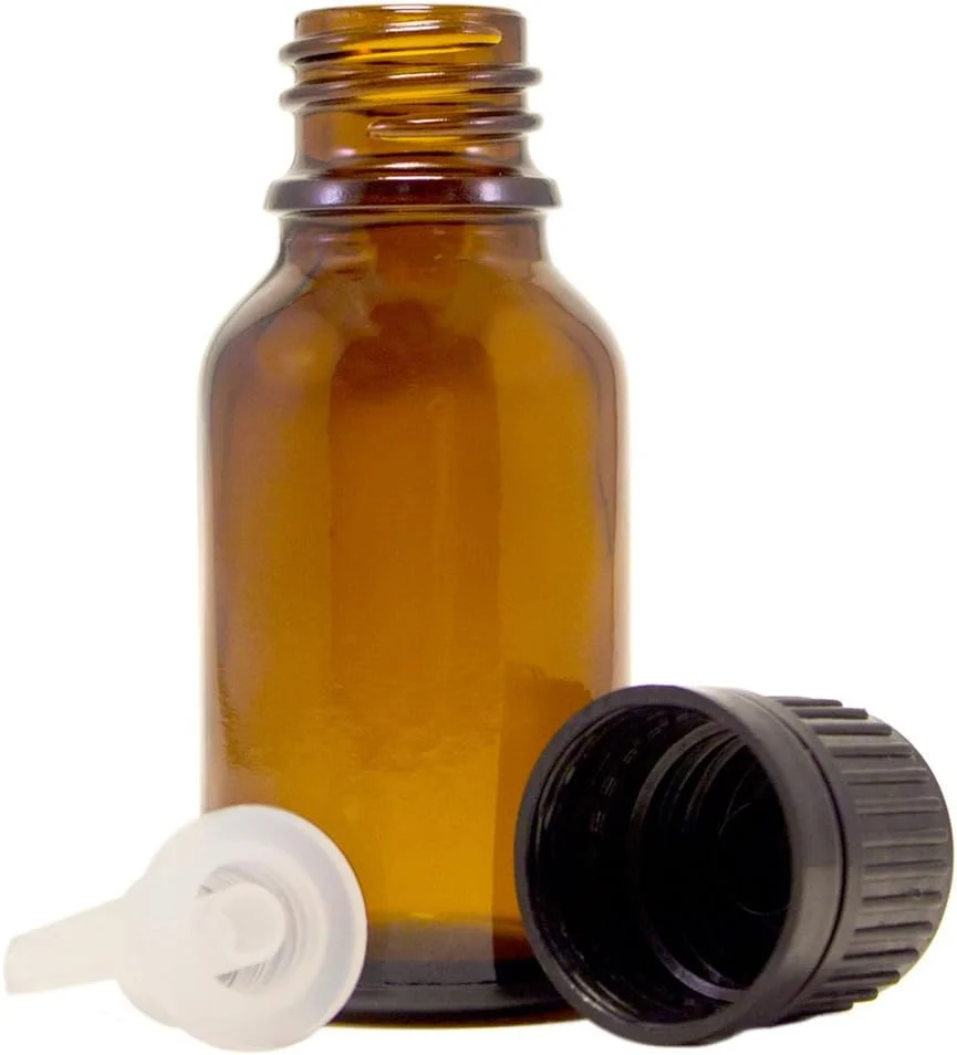 بطری شیشه ای کهربایی 15 میلی لیتری با قطره چکان (بسته 24 عددی)