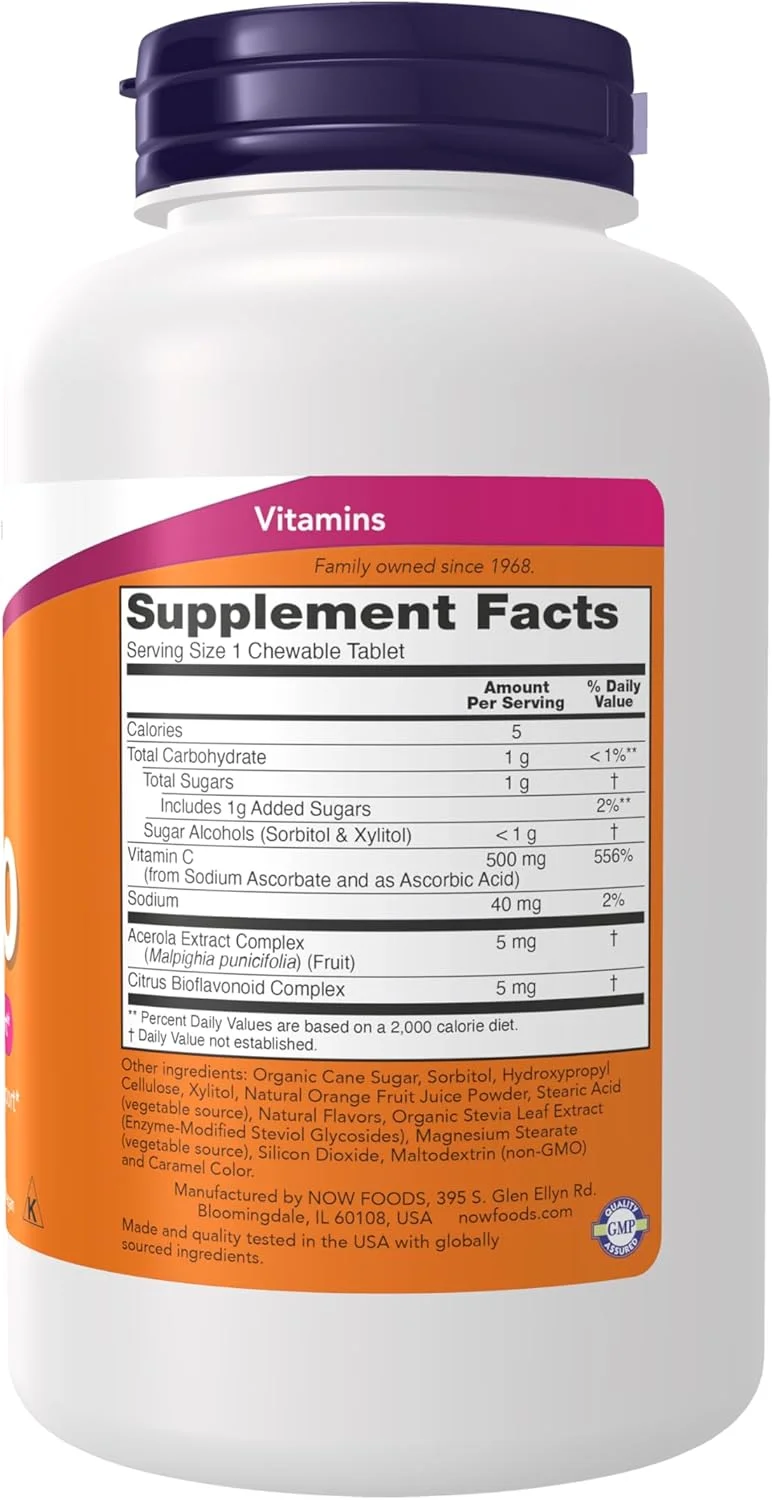 قرص جویدنی ویتامین C 500 با طعم پرتقال ناو فودز، 100 عدد