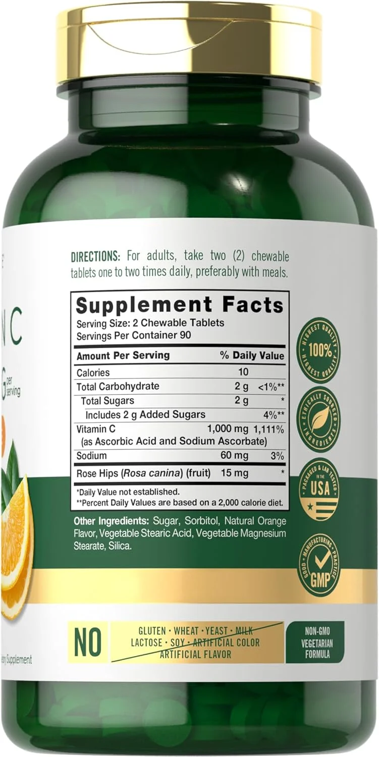 قرص جویدنی ویتامین ث کارلایل | 1000 میلی گرم | 180 عدد قرص جویدنی | گیاهی | غیر تراریخته، بدون گلوتن