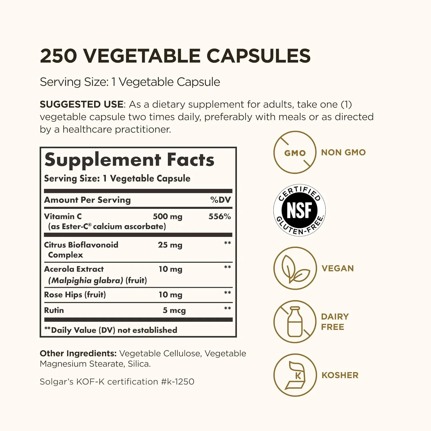 سولگار استر-سی پلاس 500 میلی گرم ویتامین C (کمپلکس آسکوربات)، 250 کپسول گیاهی - ملایم و غیر اسیدی - آنتی اکسیدان و پشتیبانی از سیستم ایمنی - غیر GMO، وگان، بدون گلوتن، کوشر - 250 سروینگ سولگار استر-سی پلاس 500 میلی گرم ویتامین C (کمپلکس آسکوربات)، 250 کپسول گیاهی - ملایم و غیر اسیدی - آنتی اکسیدان و پشتیبانی از سیستم ایمنی - غیر GMO، وگان، بدون گلوتن، کوشر - 250 سروینگ