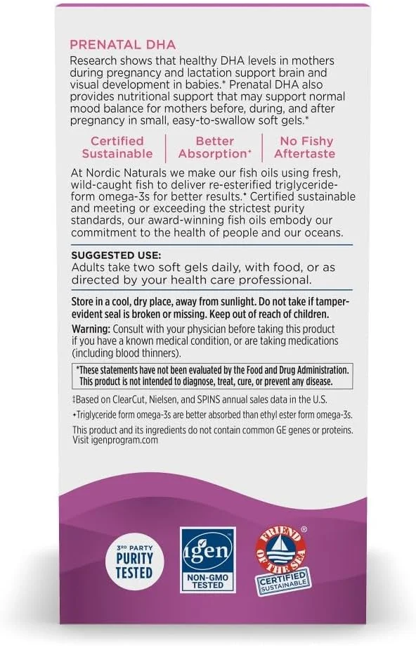 نوردیک نچرالز - DHA دوران بارداری، پشتیبانی از رشد مغز نوزادان در دوران بارداری و شیردهی، 180 سافت ژل