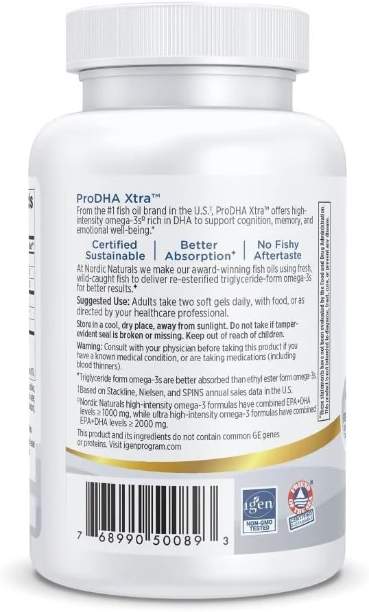 نوردیک نچرالز ProDHA 1000، توت فرنگی - 60 سافت ژل - 1660 میلی گرم امگا 3 - فرمول DHA با شدت بالا برای سلامت عصبی، خلق و خو و حافظه - غیر GMO - 30 سروینگ