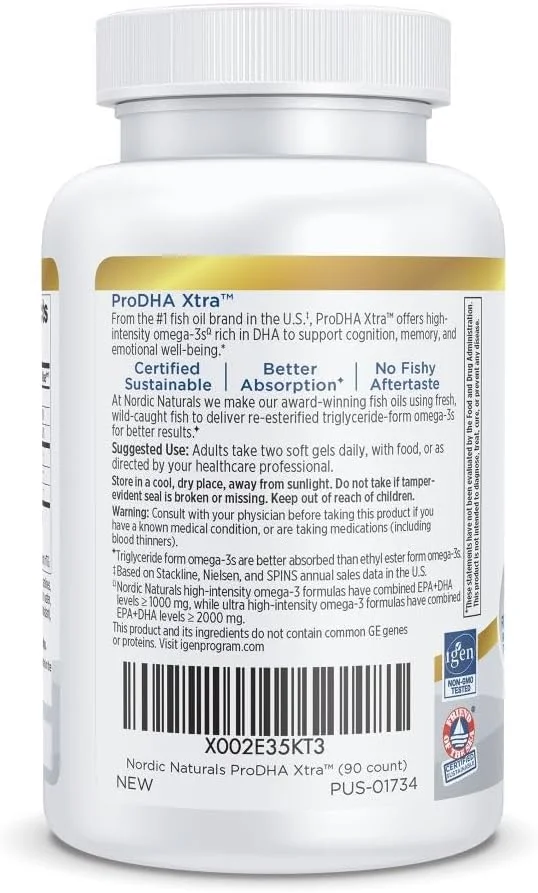 نوردیک نچرالز ProDHA 1000، توت فرنگی - 90 سافت ژل - 1660 میلی گرم امگا 3 - فرمول DHA با شدت بالا برای سلامت عصبی، خلق و خو و حافظه - غیر GMO - 45 سروینگ