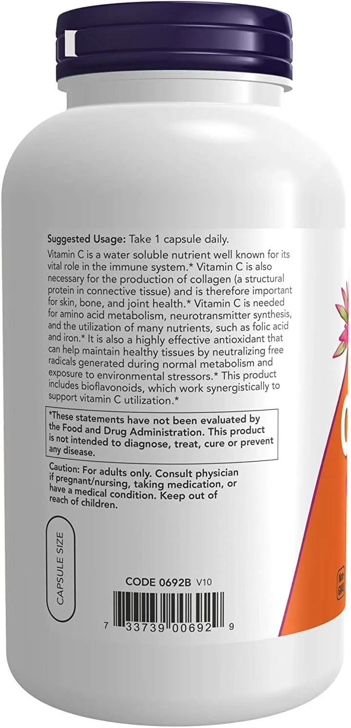 NOW ویتامین C-1000، به همراه بیوفلاونوئیدها 100 میلی گرم، آنتی اکسیدان و سیستم ایمنی، 250 کپسول گیاهی