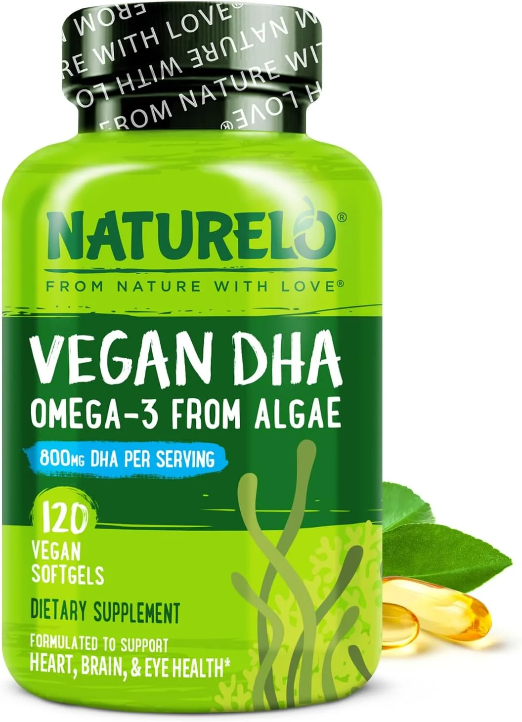 روغن DHA گیاهی NATURELO - امگا 3 از جلبک - بهترین مکمل برای سلامت مغز، قلب، مفاصل و چشم - تامین کننده اسیدهای چرب ضروری برای زنان، مردان و کودکان - مکمل ویتامین های دوران بارداری - 120 سافت ژل