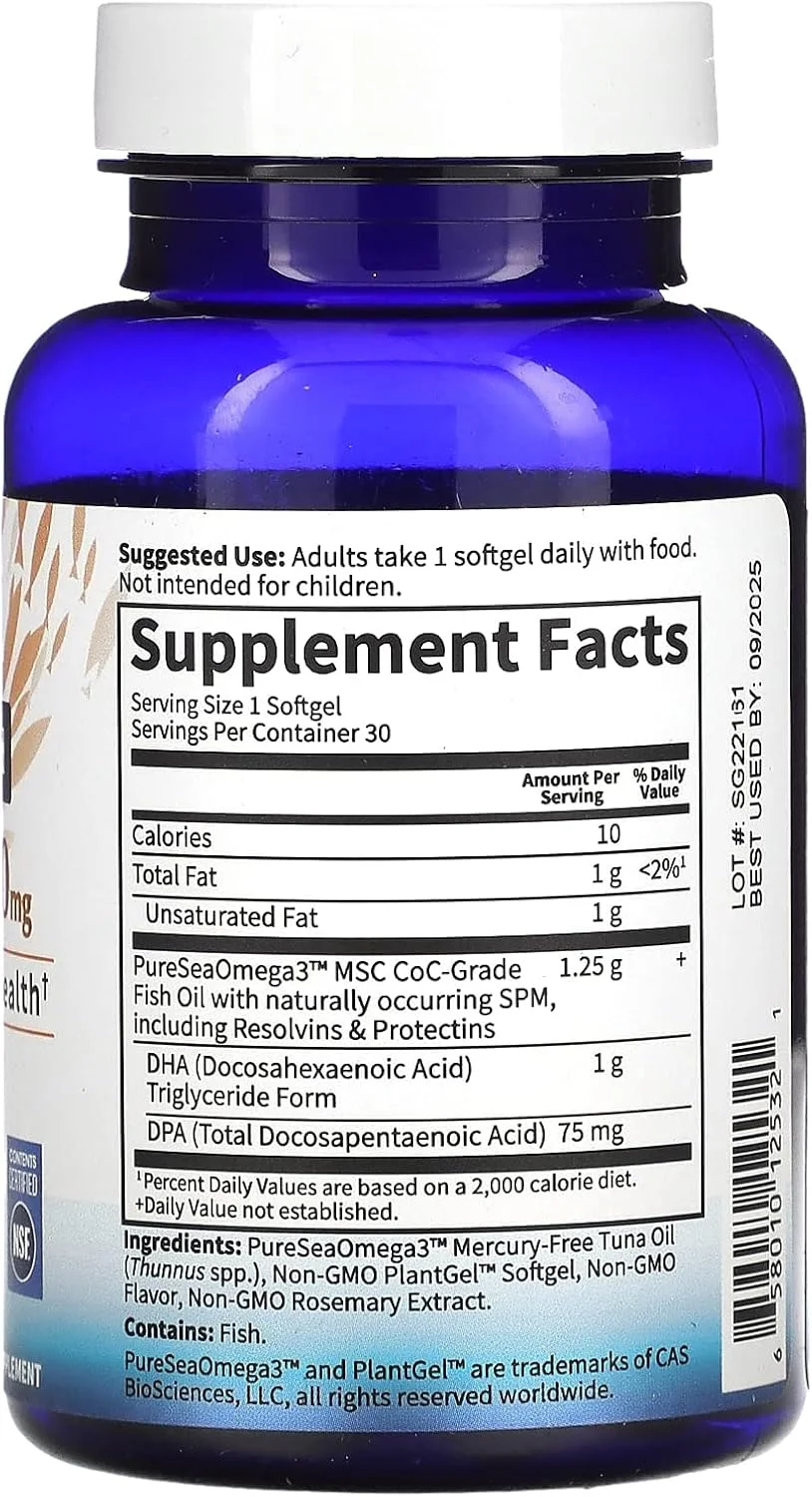 روغن ماهی DHA 1000 میلی گرمی دکتر فرموله شده Garden of Life + DPA به شکل تری گلیسیرید، مکمل امگا 3 تک منبع برای سلامت چشم، مغز و قلب، لیمو، 30 عدد سافت ژل