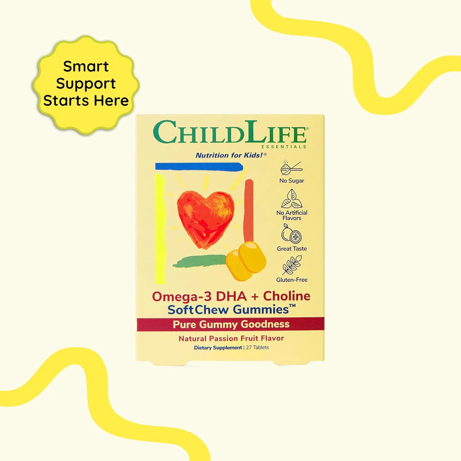 ChildLife امگا 3 DHA کولین سافت ملتس با طعم طبیعی پشن فروت، 27 عدد