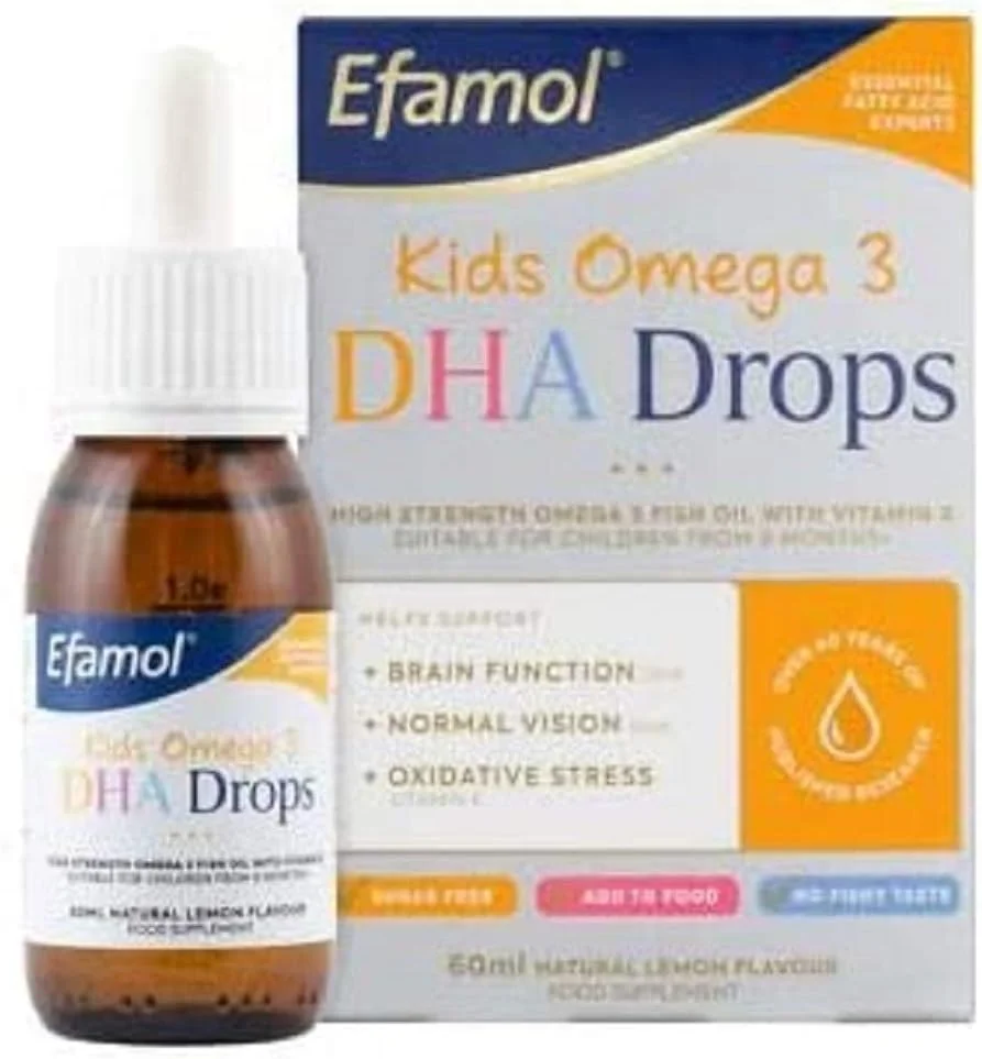قطره امگا 3 DHA کودکان Efamol | مکمل پشتیبانی از مغز برای کودکان | مایع امگا 3 بدون شکر با طعم لیمو | 6 ماه به بالا