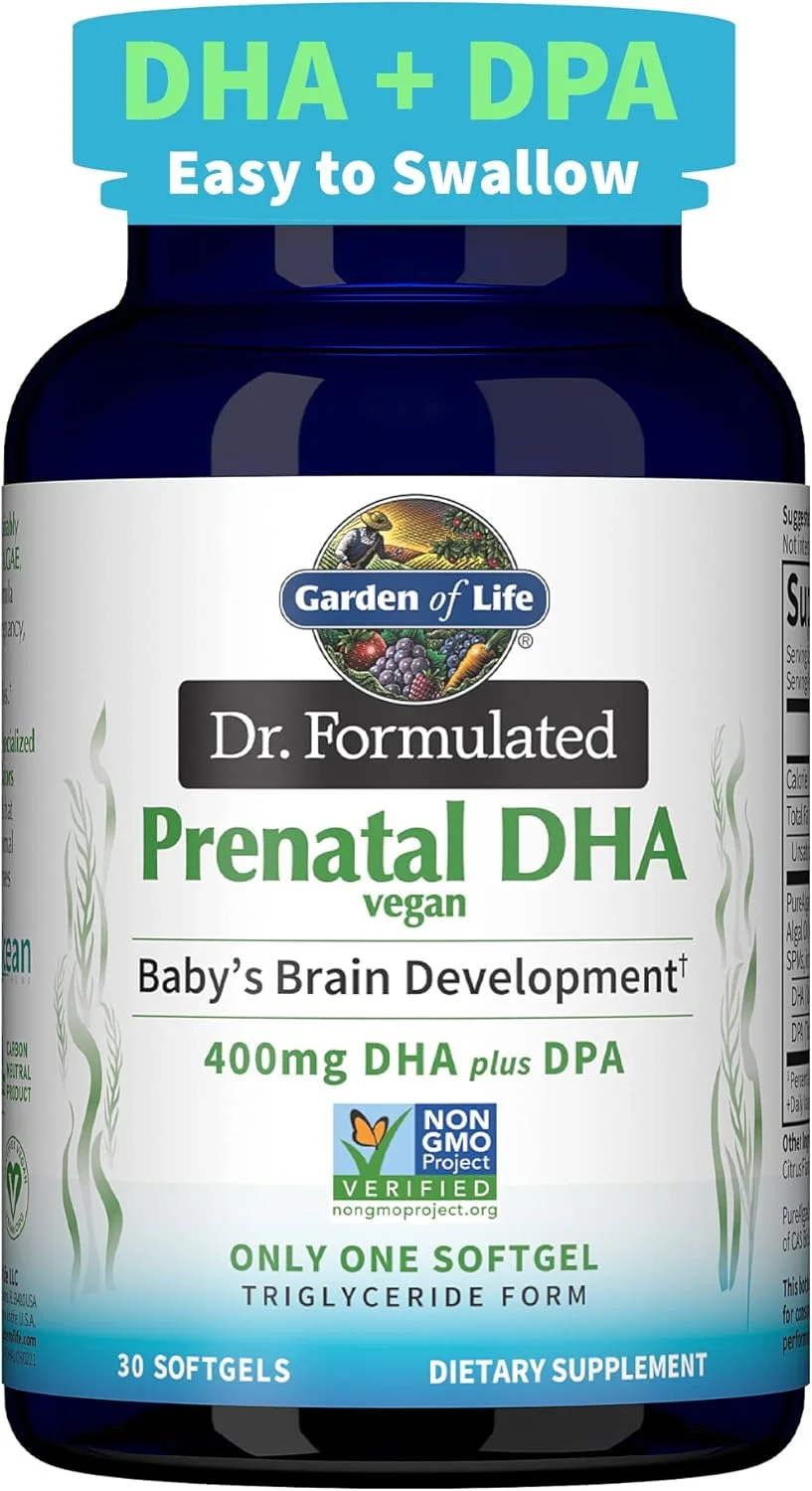 DHA دوران بارداری گیاهی دکتر فرموله شده Garden of Life | مکمل امگا 3 با 400 میلی گرم DHA + DPA | از امگا 3 جلبکی به شکل تری گلیسیرید | غیر GMO | وگان | 30 سافت ژل