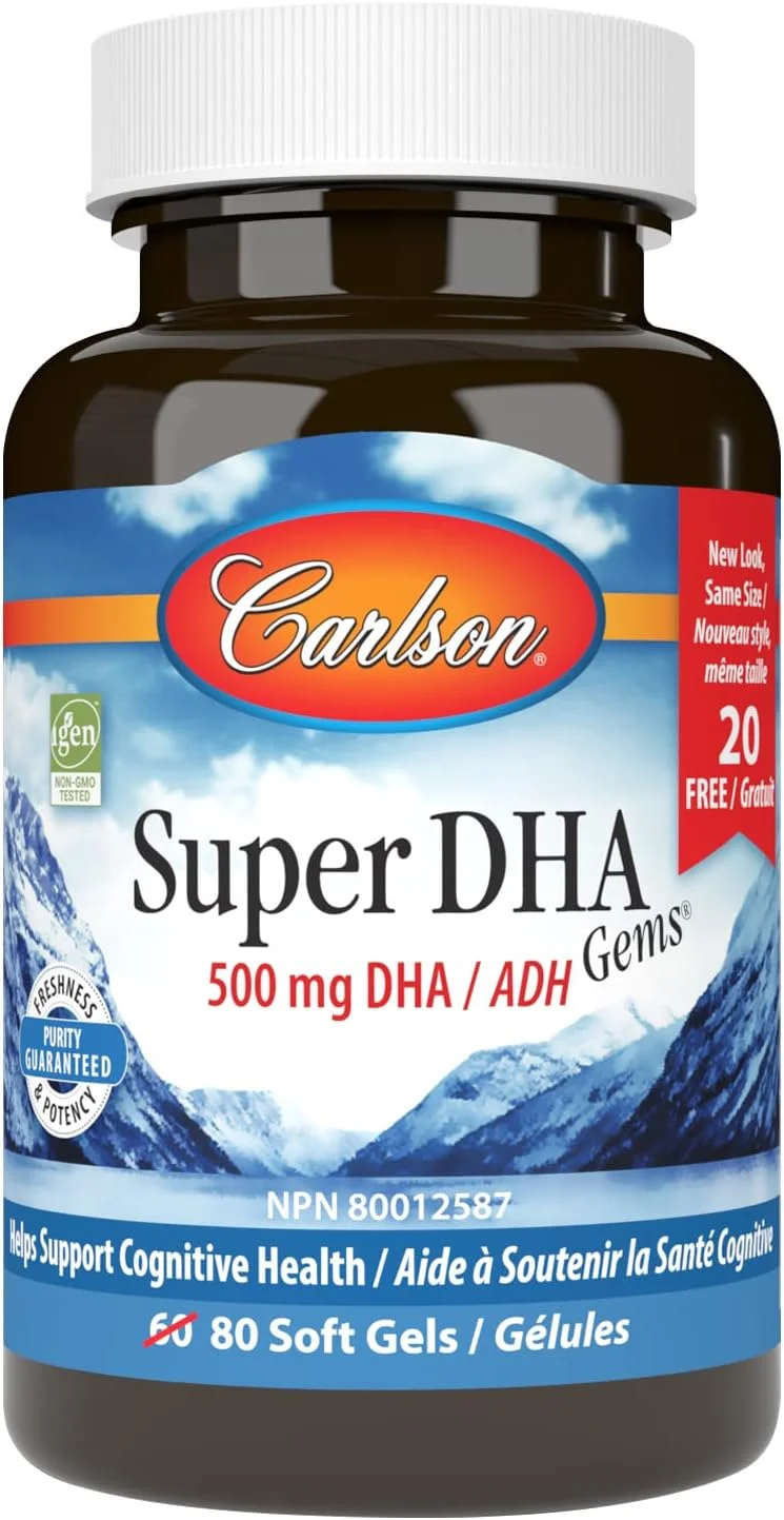 کپسول های ژلاتینی سوپر DHA کارلسون، نروژی، 500 میلی گرم DHA، 60 + 20 عدد
