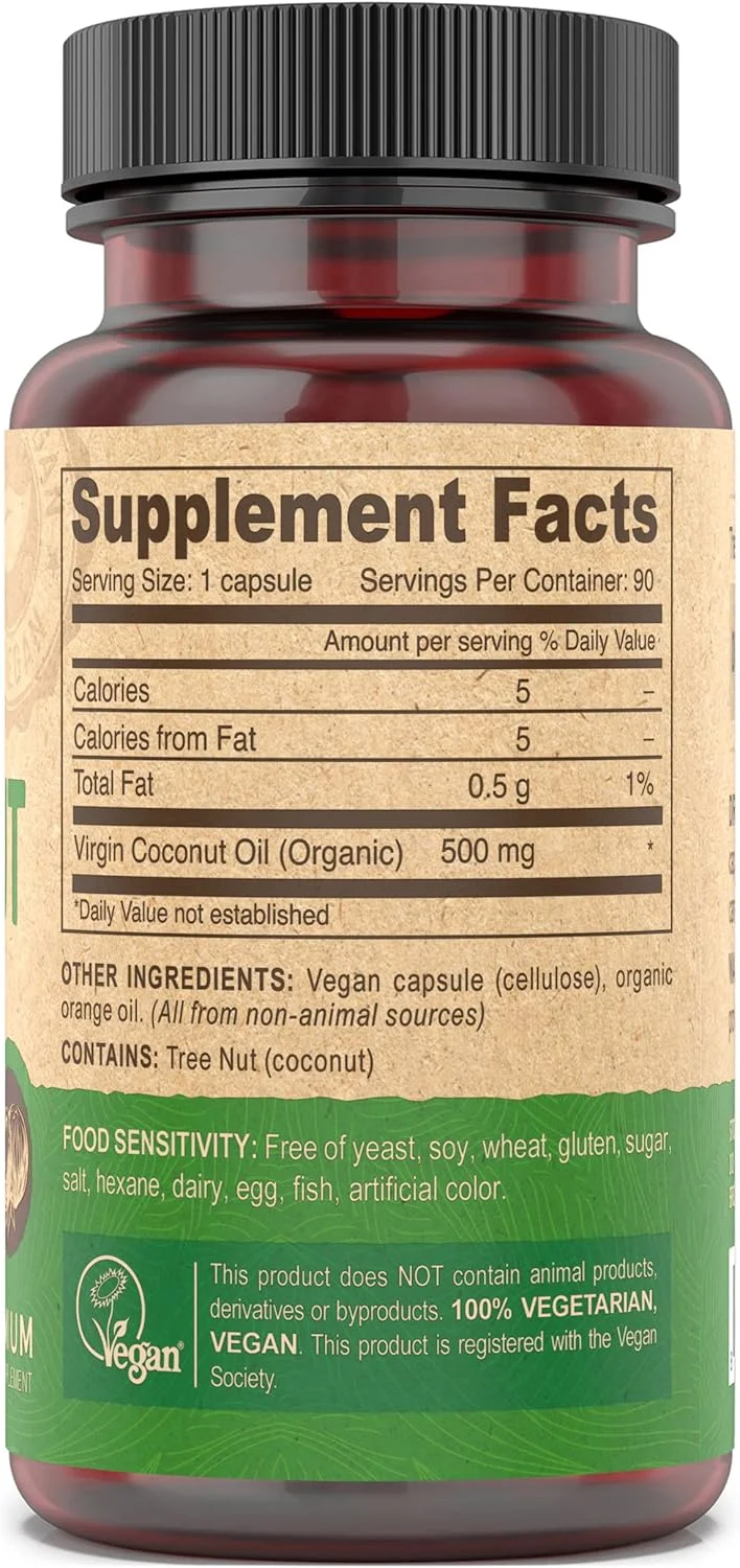 روغن نارگیل بکر ویگن دوا ویتامینز، 90 کپسول ویگن (بسته 1 عددی)