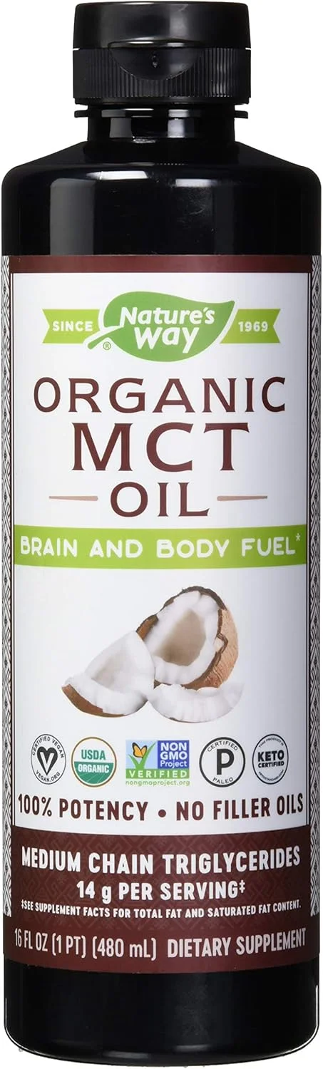 روغن MCT ارگانیک نارگیل Nature's Way، غیر GMO، بدون گلوتن، 14 گرم MCT در هر وعده، 473 میلی لیتر (بسته 6 عددی)