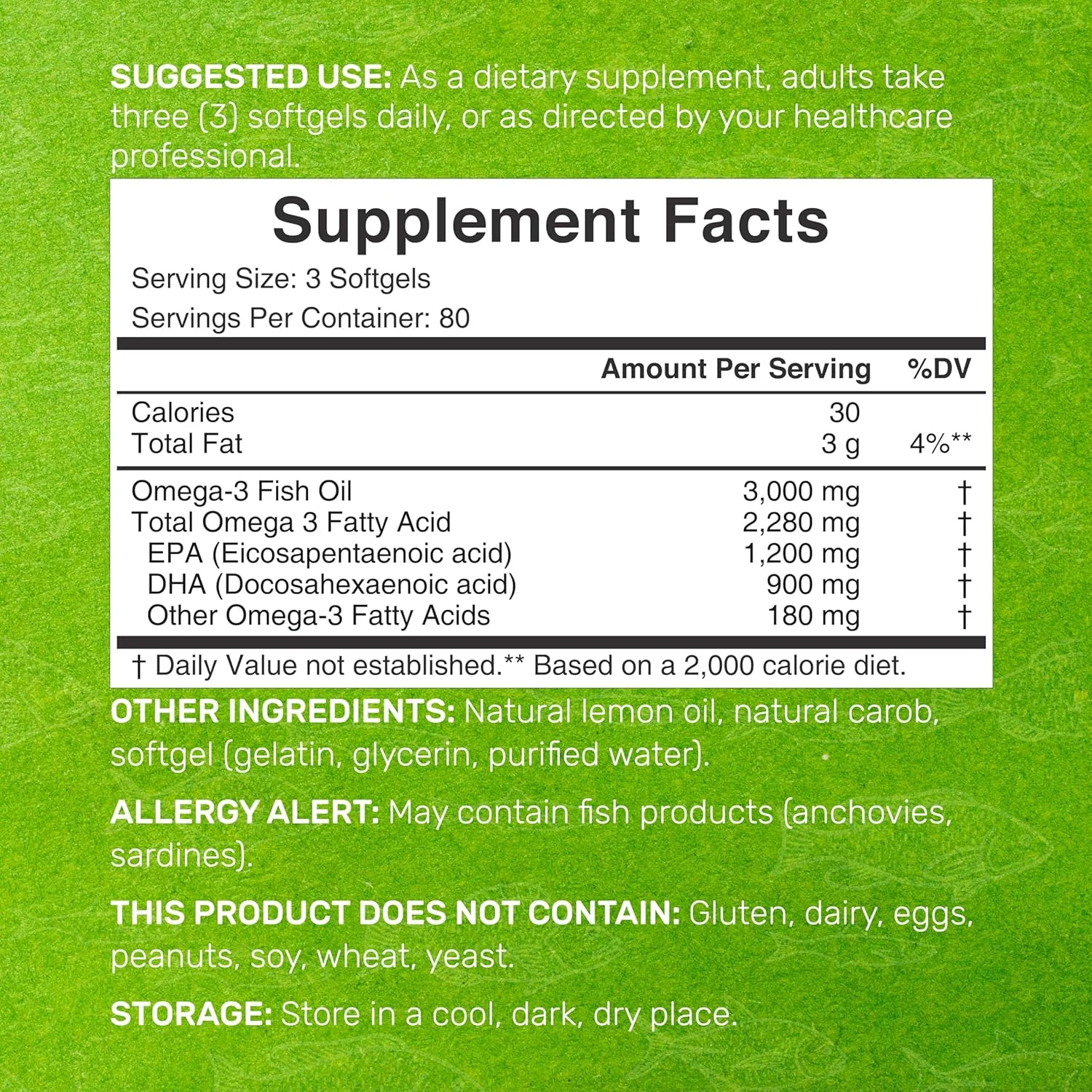 مکمل روغن ماهی امگا 3، 3000 میلی گرم در هر وعده، 240 سافت ژل - EPA 1200 میلی گرم + DHA 900 میلی گرم - بدون طعم ماهی، با طعم لیمو، صید وحشی - پشتیبانی از مغز و قلب - بدون جیوه، غیر GMO