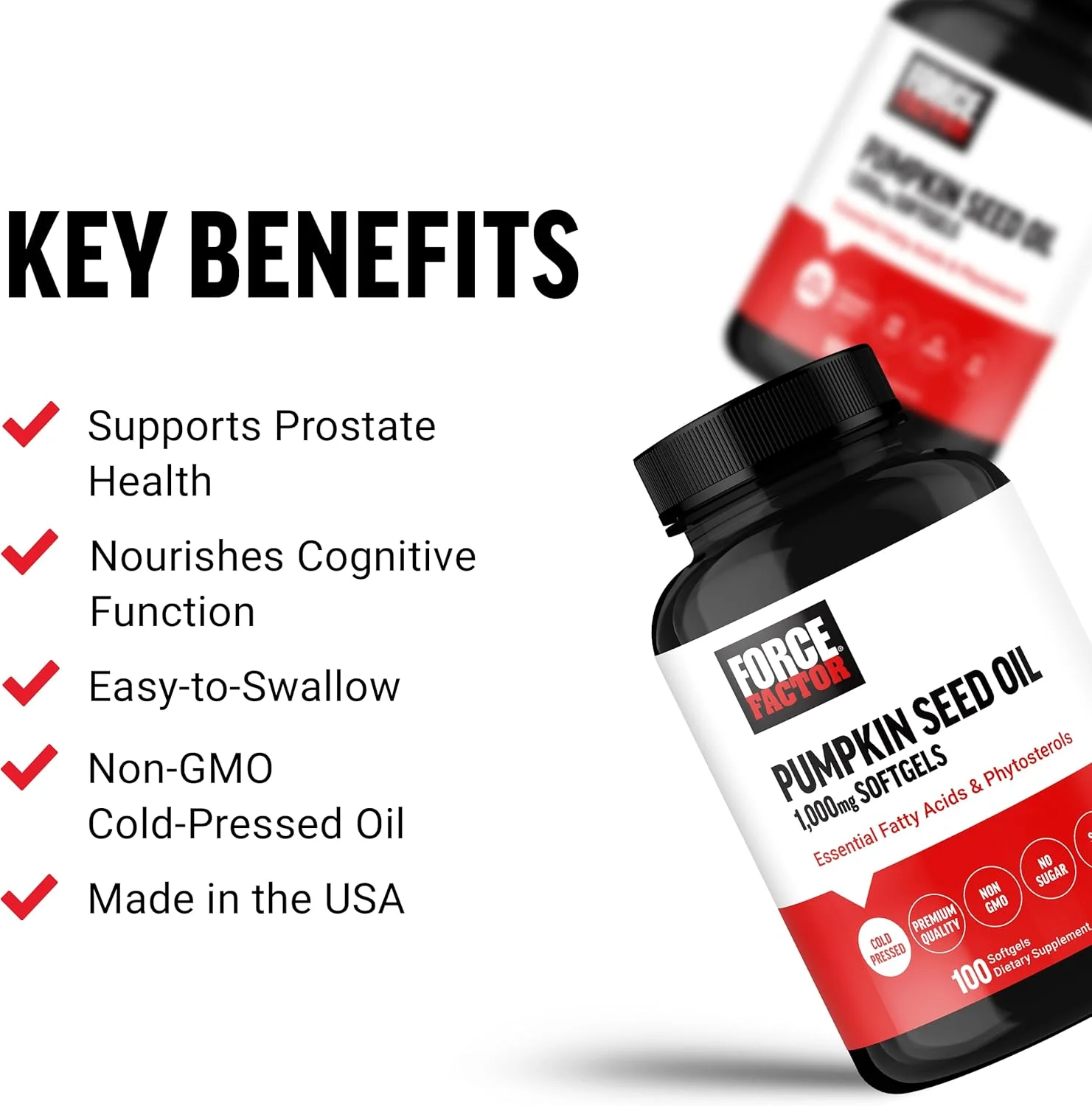 کپسول روغن تخم کدو تنبل فورس فکتور، مکمل فیتواسترول با اسیدهای چرب ضروری، تهیه شده با روغن کدو تنبل پرس سرد، کیفیت عالی، غیر GMO، 100 سافت ژل