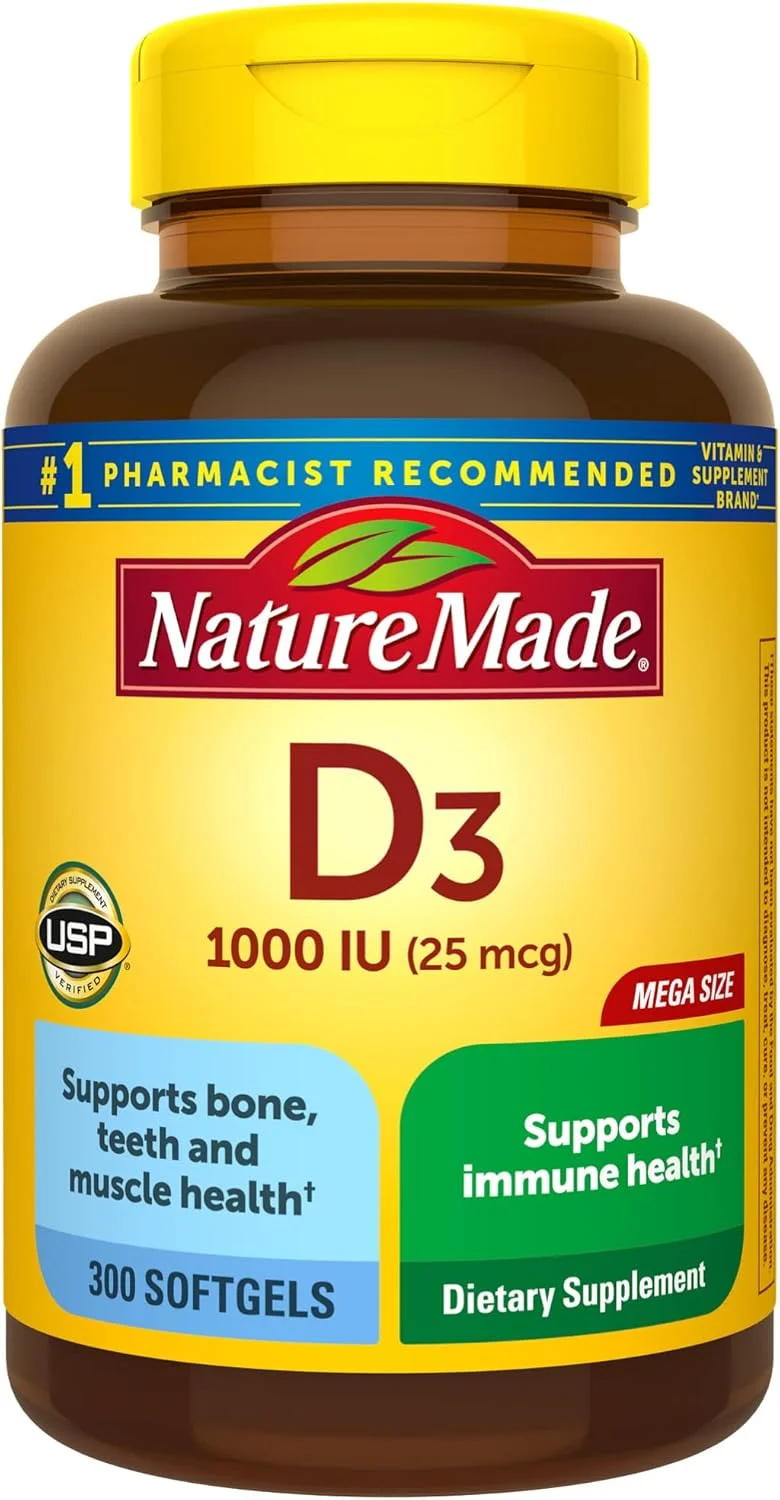 نچر مید ویتامین D3 1000 IU (25 میکروگرم) سافت ژل، 300 عدد برای سلامت استخوان (بسته بندی ممکن است متفاوت باشد)