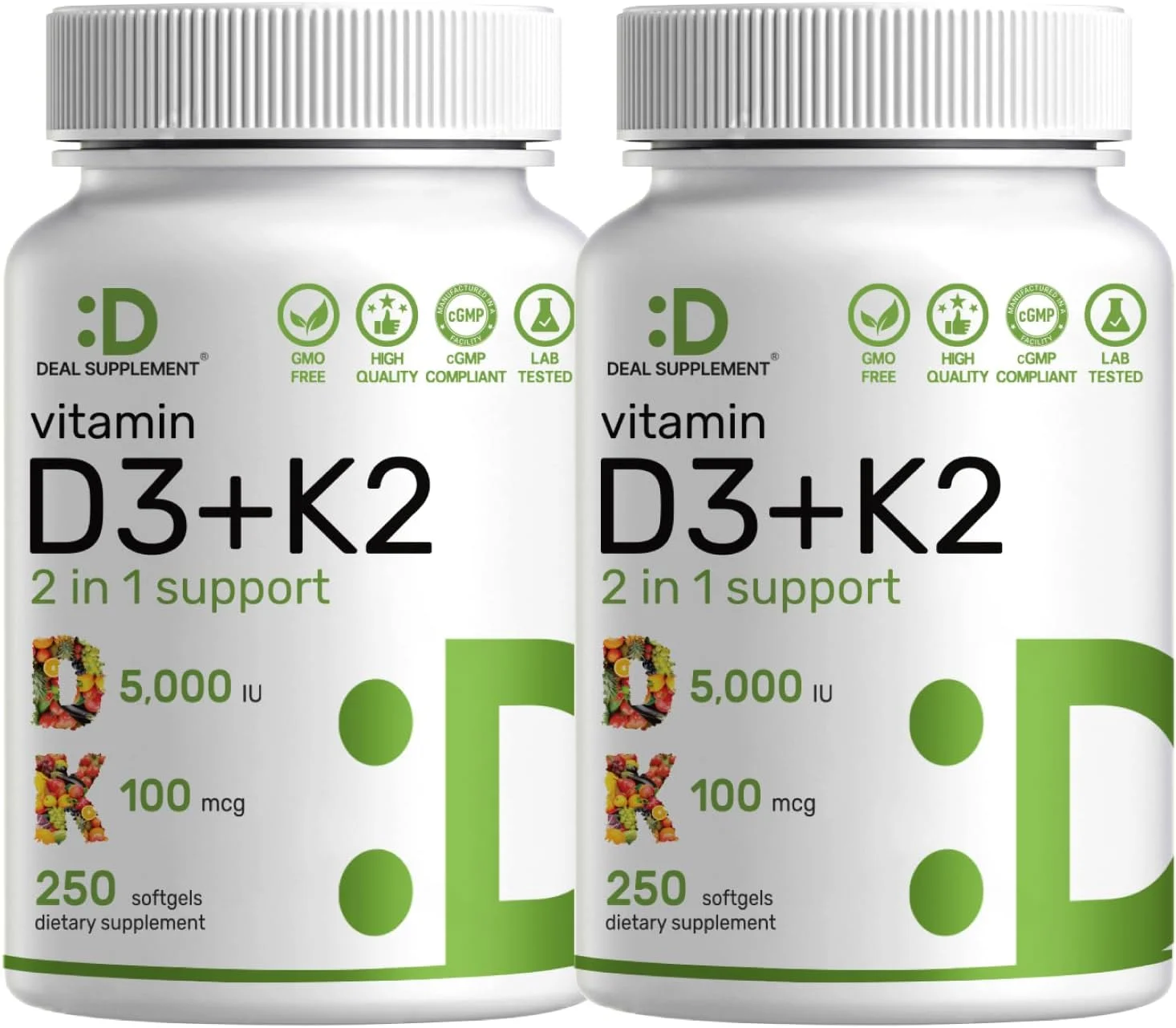 مکمل ویتامین D3 K2 سافت ژل، 360 عدد، کمپلکس 2 در 1، ویتامین D3 5000 IU و ویتامین K2 MK7، تقویت سلامت قلب، استخوان و دندان - بلع بسیار آسان