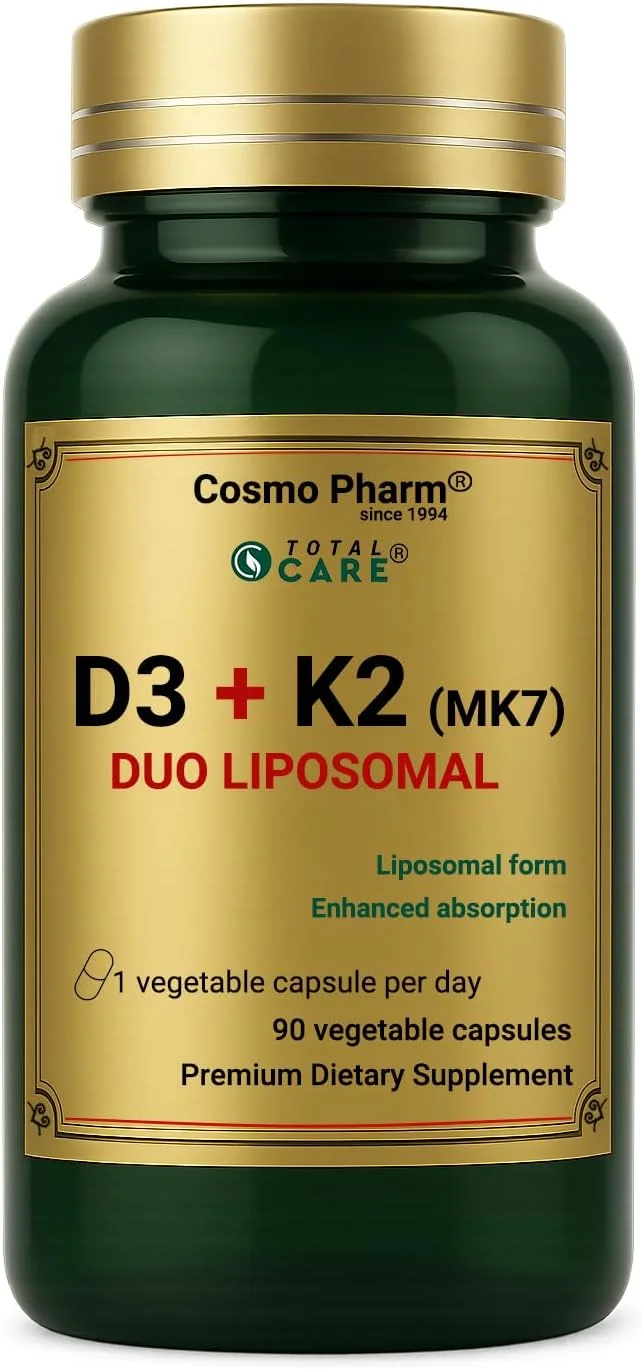 لیپوزومال D3 + K2 (MK-7) - 90 کپسول گیاهی - 1 کپسول در روز - وگان - بدون سویا، بدون مواد نگهدارنده