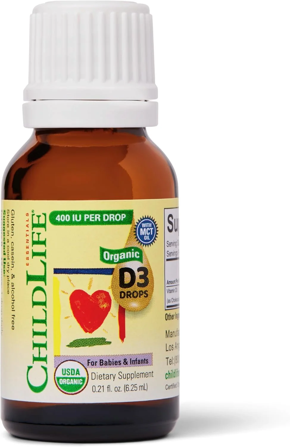 قطره ویتامین D3 ارگانیک Childlife Essentials با روغن MCT، 400 واحد بین المللی در هر قطره، طعم طبیعی توت، 6.25 میلی لیتر