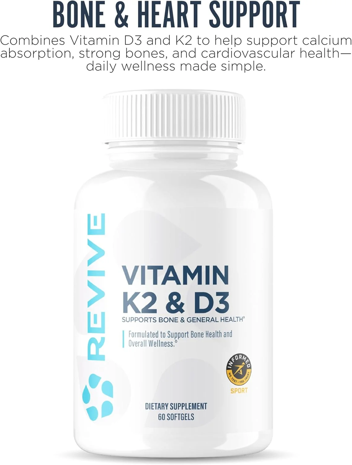 مجموعه ویتامین D3 و K2 REVIVE MD - پشتیبانی از سلامت استخوان و قدرت عضلات - مکمل ویتامین K2 و D3 برای سلامت زنان و مردان و عملکرد مغز