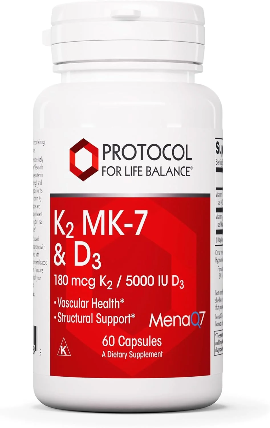 پروتکل تعادل برای زندگی K2 MK-7 و D3 - مکمل سلامت استخوان، جذب کلسیم و سلامت قلب* - سلامت دندان، عروق و سیستم ایمنی* - غیر تراریخته، کوشر، حلال، بدون سویا - 60 کپسول گیاهی