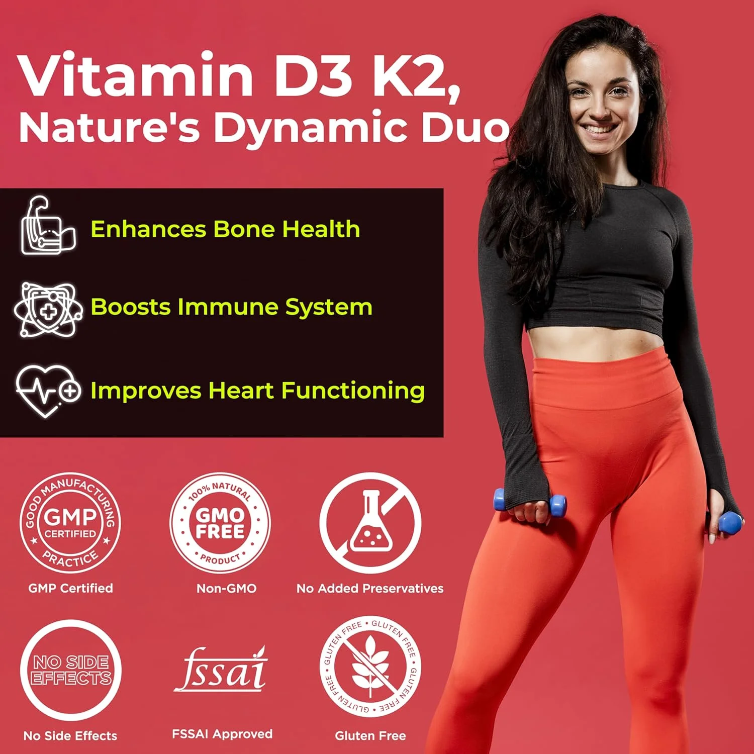 مکمل ویتامین D3 (400 IU) و ویتامین K2 به عنوان MK7 ارگانیک Health Veda | 60 قرص گیاهی | پشتیبانی از استخوان های سالم، تقویت سیستم ایمنی و سلامت مفاصل | برای مردان و زنان