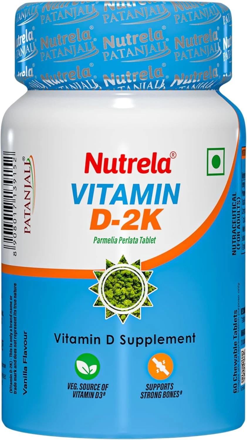 قرص جویدنی ویتامین D2K طبیعی پاتانجلی با طعم وانیل، بسته 60 عددی