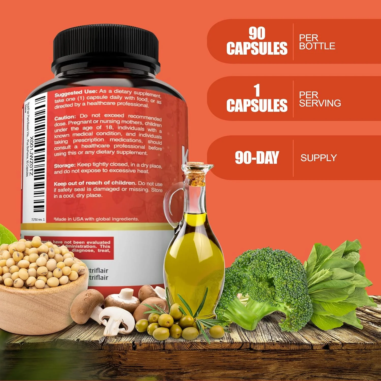 نوتری فلیر K2 (Mk7) گیاهی به همراه ویتامین D3 و BioPerine، 90 کپسول