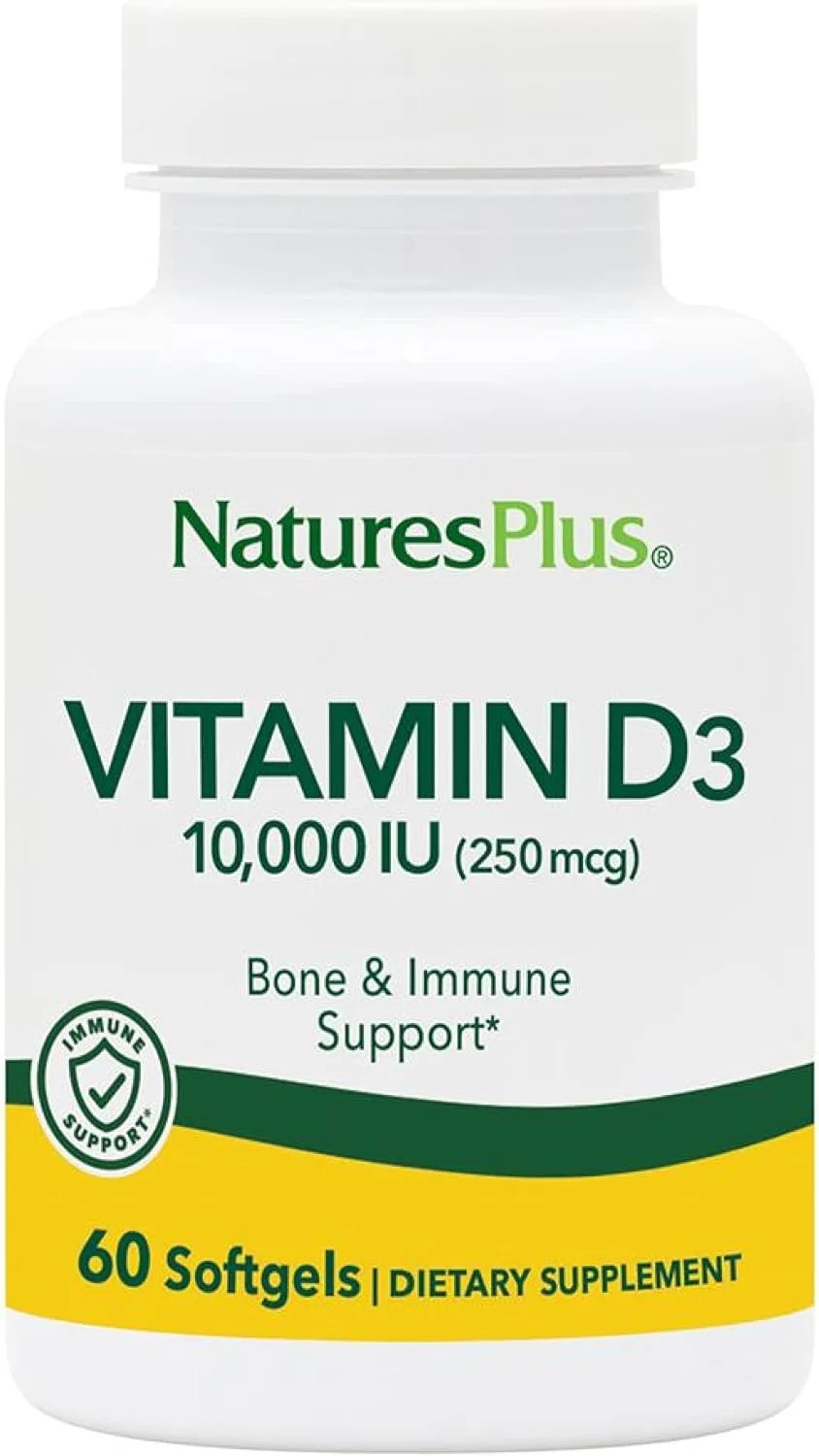 Nature's Plus, حداکثر قدرت، ویتامین D3، 10000 واحد بین المللی، 60 سافت ژل