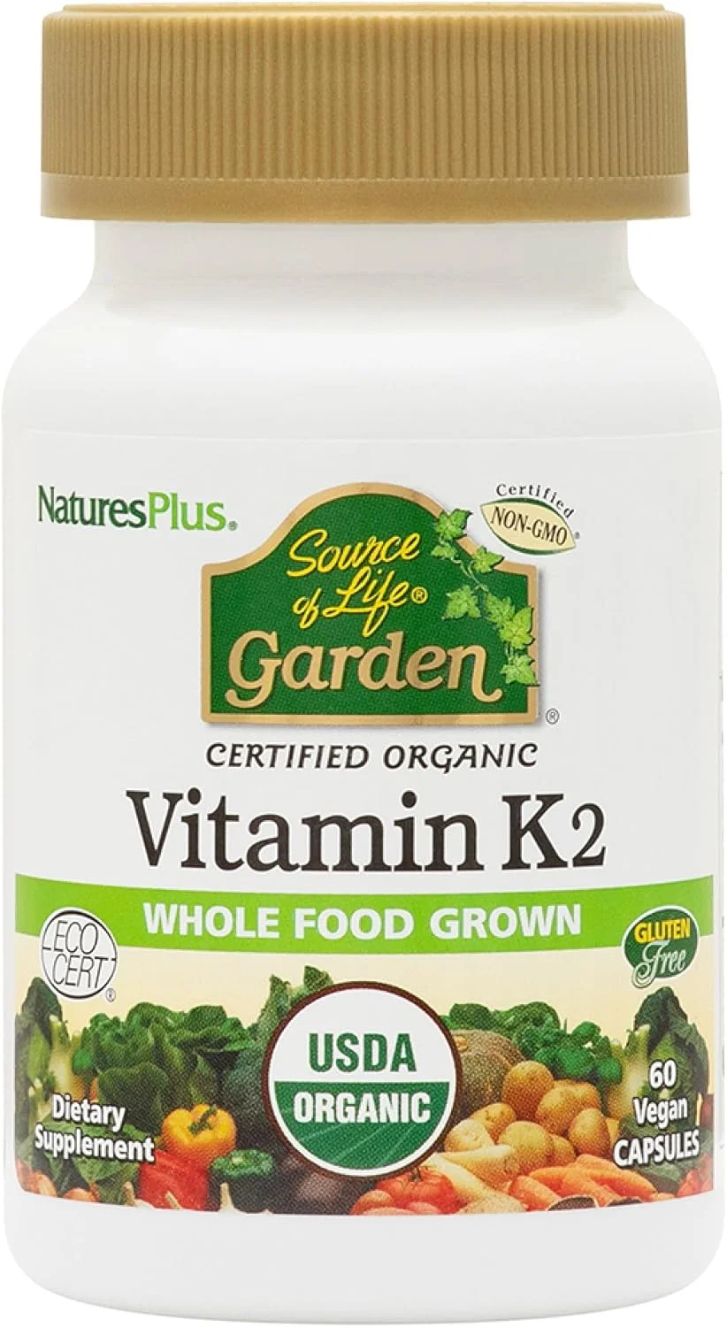 ویتامین K2 ارگانیک Nature's Plus Source of Life Garden - 60 کپسول گیاهی، بسته 2 عددی - پشتیبانی از استخوان - دارای گواهی ارگانیک، غیر GMO، بدون گلوتن - 120 سروینگ در مجموع