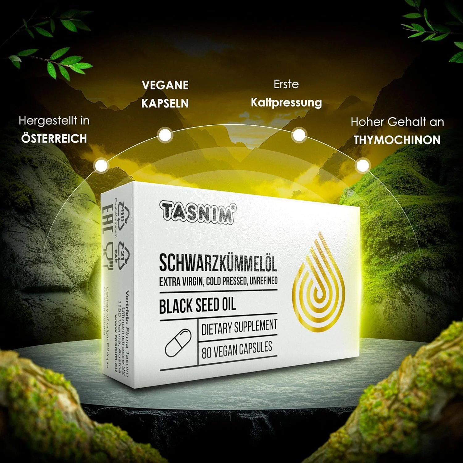 کپسول روغن دانه سیاه تسنیم، 80 سافت ژل | 100% خالص، پرس سرد | نیجلا ساتیوا فیلتر نشده | تیموکینون بالا | اسیدهای چرب امگا | وگان، بدون افزودنی | برای حمایت از سیستم ایمنی و سلامت مفاصل