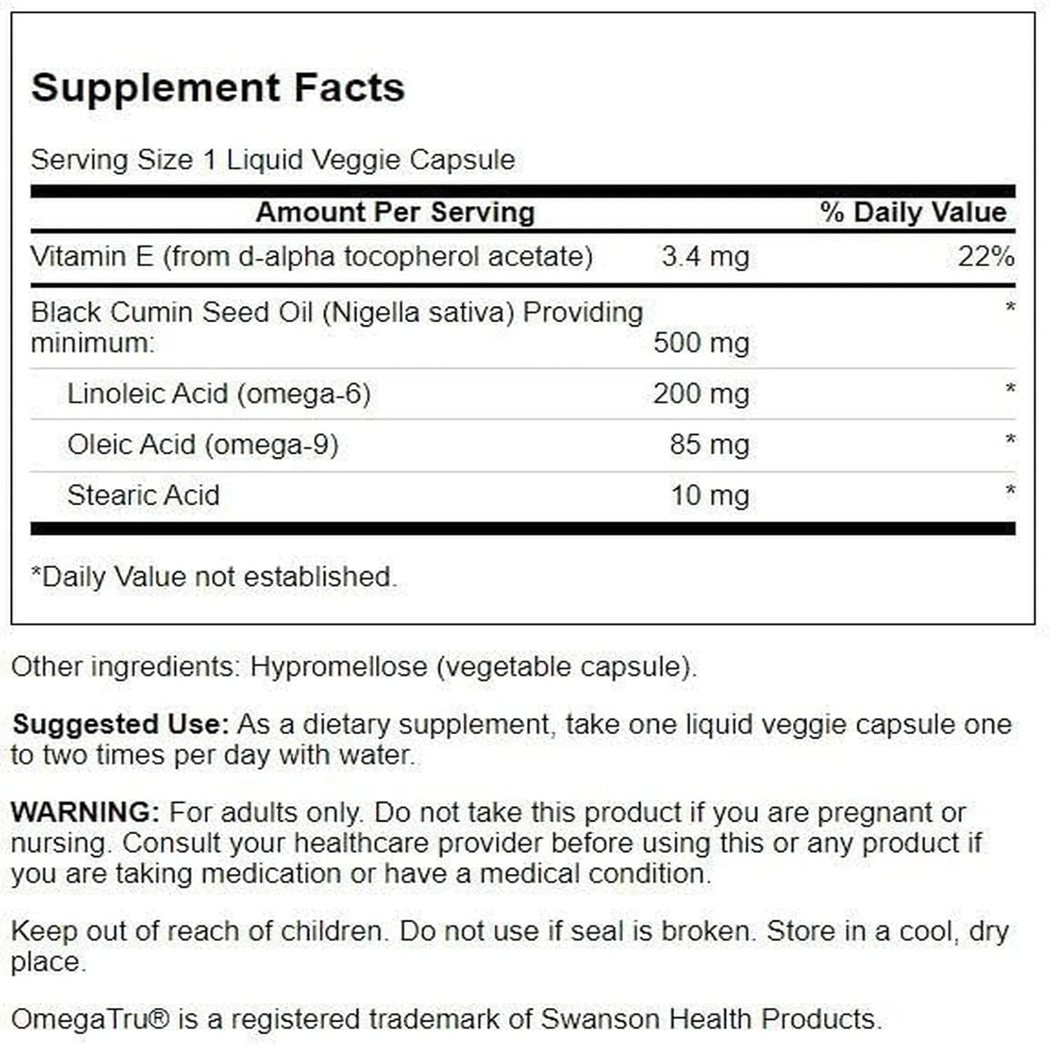 روغن دانه زیره سیاه Swanson، 500 میلی گرم، 60 کپسول مایع گیاهی