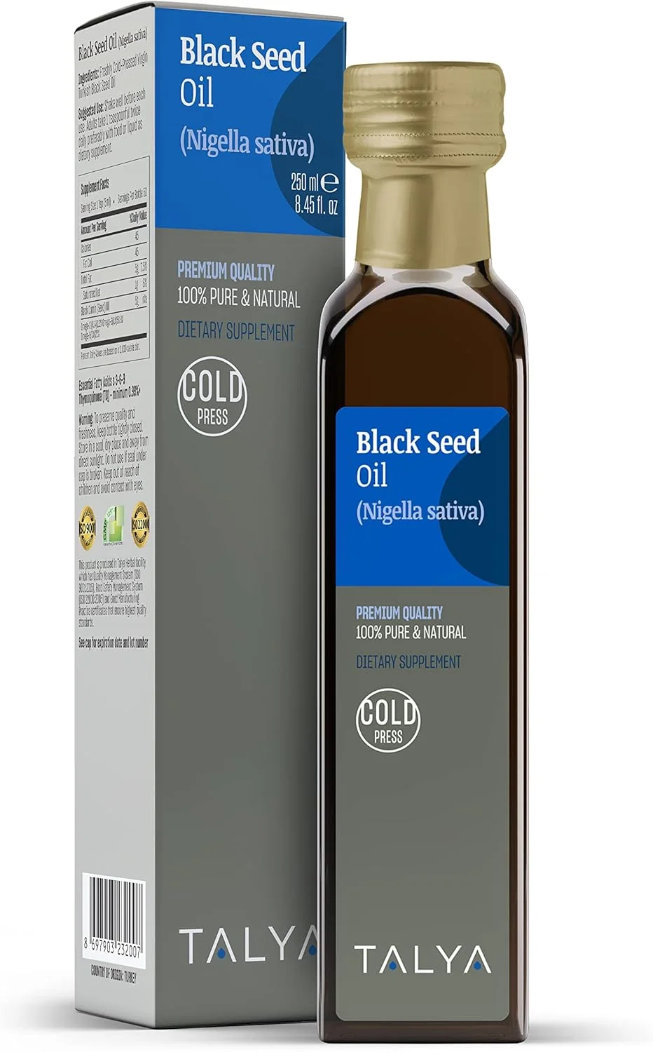 روغن سیاه دانه تالیا ۲۵۰ میلی لیتر: دارای تیموکینون بالا - پرس سرد، بدون آفت کش، ۱۰۰٪ روغن سیاه دانه زیره سیاه ترکی، غیر تراریخته، ۱۰۰٪ روغن سیاه دانه خالص مایع، بطری شیشه ای