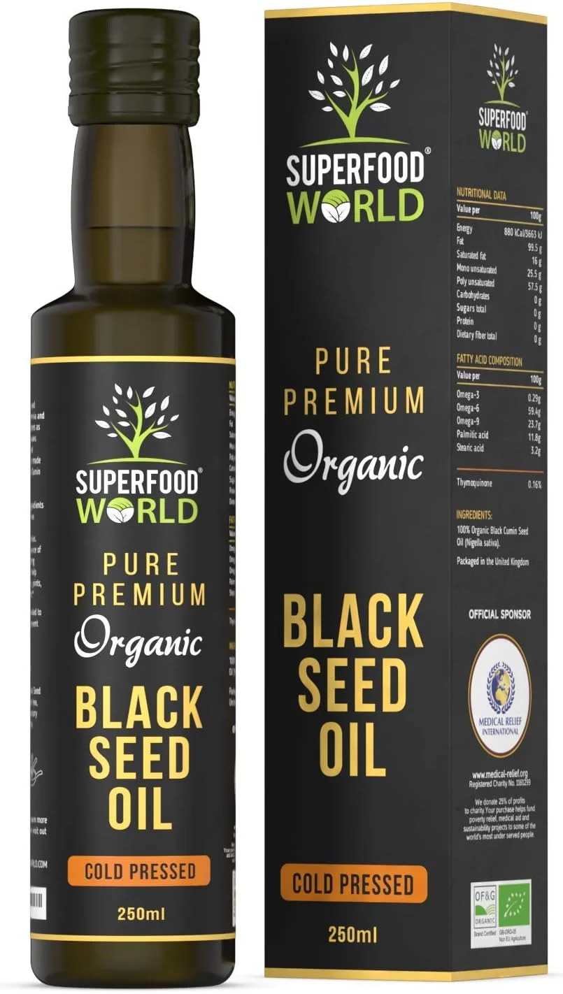 روغن دانه سیاه ارگانیک 250 میلی لیتر - 100% خالص و ممتاز، روغن دانه زیره سیاه نیجلا ساتیوا با پرس سرد - پشتیبانی از عملکرد سالم سیستم ایمنی، مفاصل و مغز - دارای گواهی ارگانیک در انگلستان