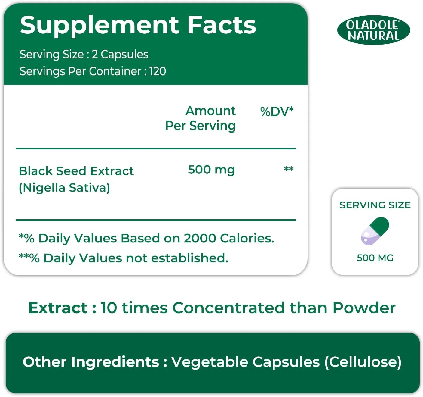 اولادول دانه سیاه طبیعی - 500 میلی گرم 120 (کپسول) | عصاره نیجلا ساتیوا پرس سرد برای تقویت سیستم ایمنی، سلامت دستگاه گوارش، سلامت قلب و مغز، بهبود راحتی و تحرک مفاصل | غیر GMO، بدون گلوتن