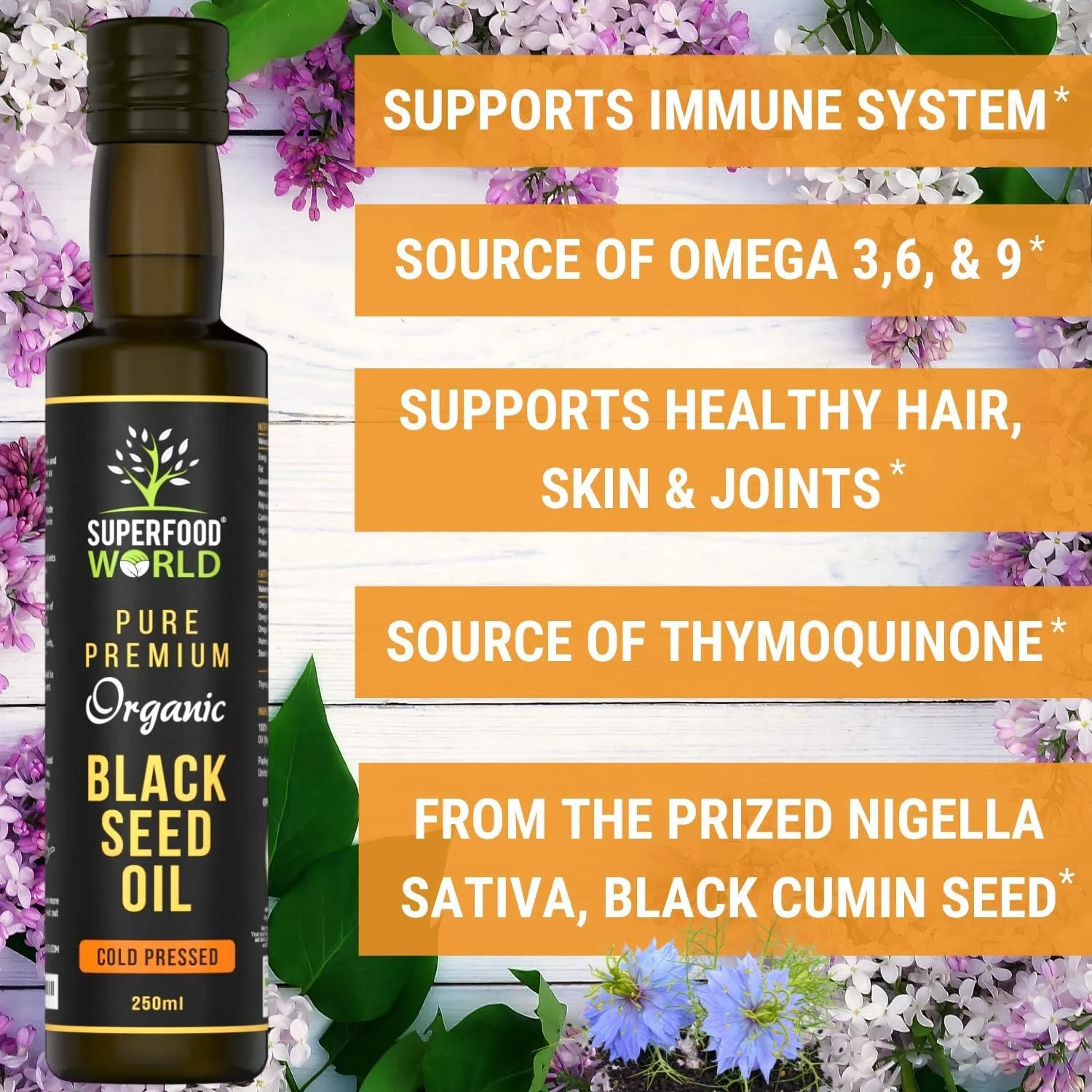 روغن دانه سیاه ارگانیک 250 میلی لیتر - 100% خالص و ممتاز، روغن دانه زیره سیاه نیجلا ساتیوا با پرس سرد - پشتیبانی از عملکرد سالم سیستم ایمنی، مفاصل و مغز - دارای گواهی ارگانیک در انگلستان