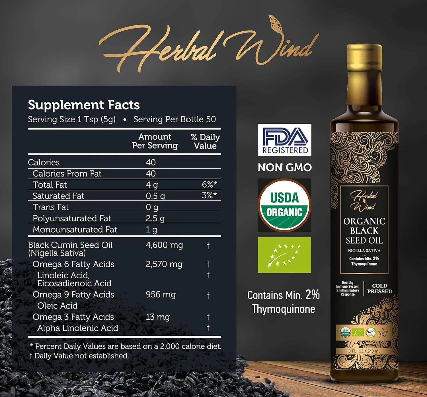 روغن دانه سیاه گیاهی: روغن دانه سیاه ارگانیک USDA پرس سرد - روغن دانه زیره سیاه ترکی نیگلا ساتیوا با حداقل 2% تیموکینون برای حمایت از سیستم ایمنی، سلامت مفاصل و موارد دیگر - 240 میلی لیتر