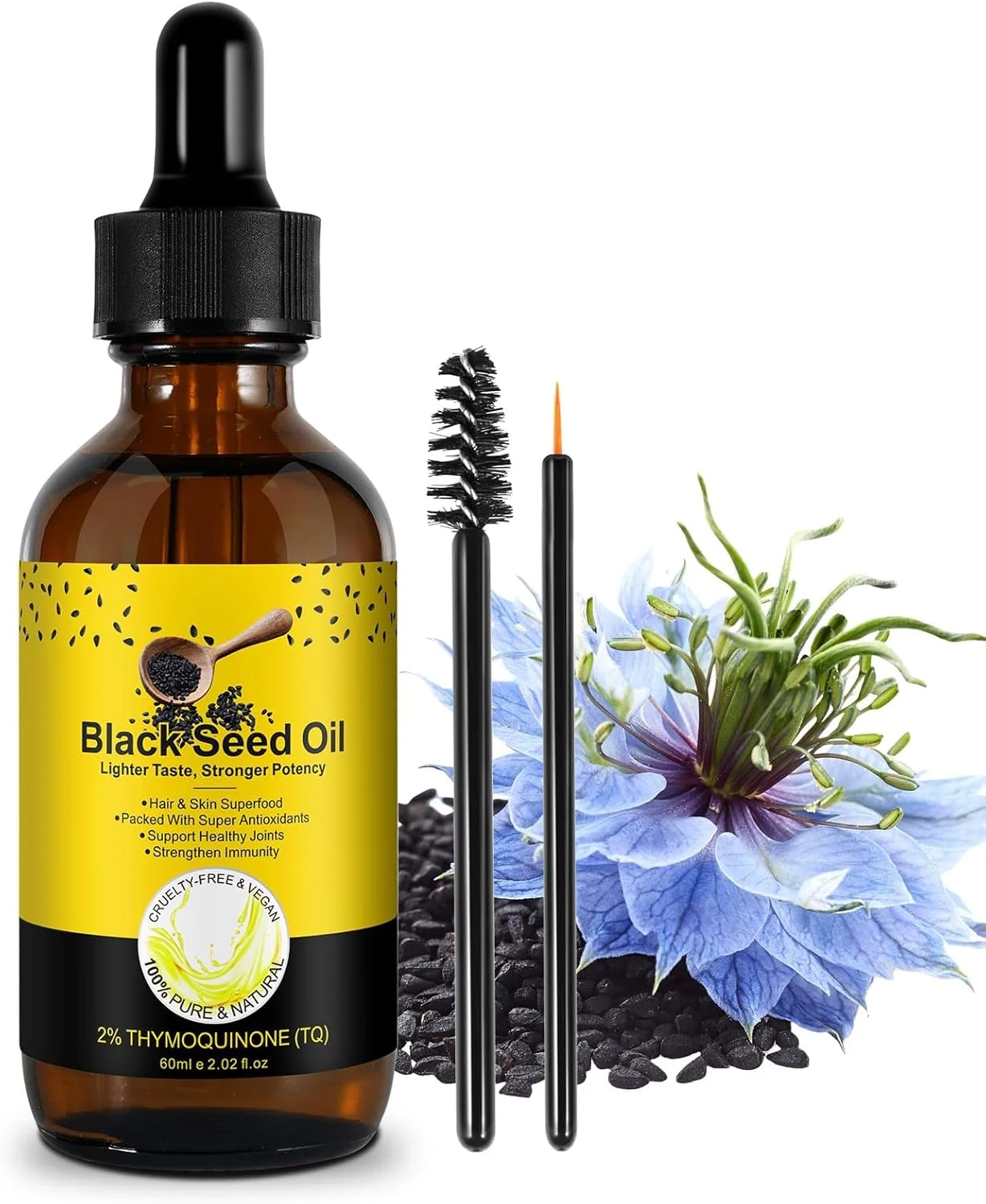 روغن سیاه دانه، 60 میلی لیتر، روغن سیاه دانه ارگانیک پرس سرد تصفیه نشده، روغن دانه طبیعی خالص برای رشد مو، تقویت ایمنی، سلامت دستگاه گوارش و حمایت از مغز، بطری شیشه ای، 60 میلی لیتر