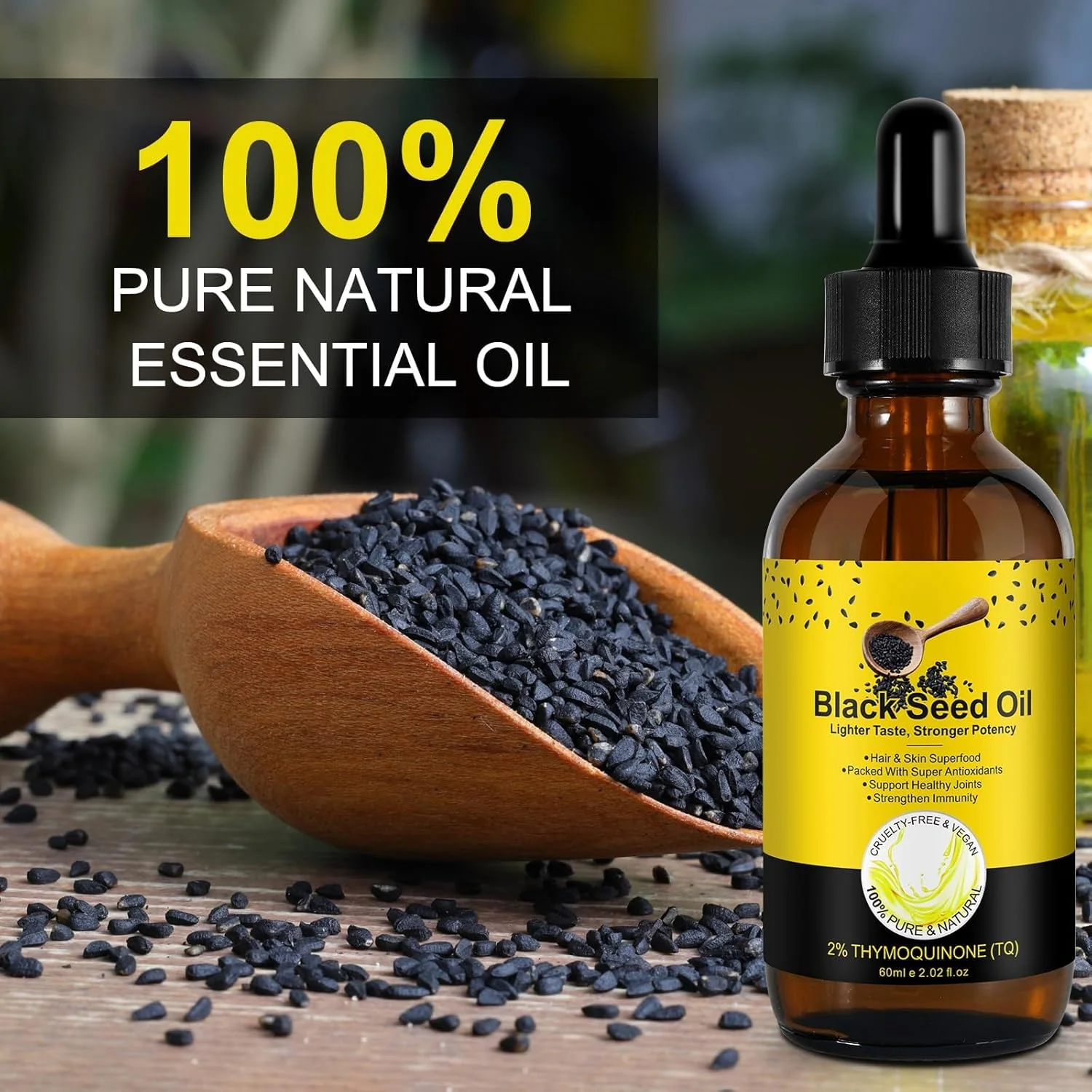 روغن سیاه دانه، 60 میلی لیتر، روغن سیاه دانه ارگانیک پرس سرد تصفیه نشده، روغن دانه طبیعی خالص برای رشد مو، تقویت ایمنی، سلامت دستگاه گوارش و حمایت از مغز، بطری شیشه ای، 60 میلی لیتر