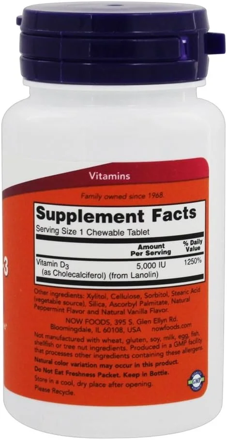 نو فودز - ویتامین د3 جویدنی با طعم نعناع طبیعی 5000 واحد بین المللی، 120 عدد