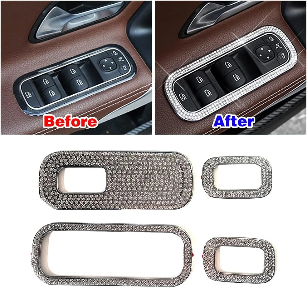 برچسب تریم پنل تنظیم سوئیچ بالابر شیشه نوع کریستالی نوع الماس برای مرسدس بنز کلاس CLA CLA180 CLA200 CLA220 مدل 2020 2021