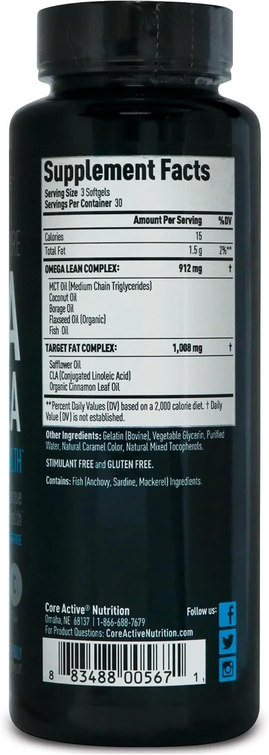امگا MCT + CLA - فرمول سلامتی بدون محرک، عضله سازی و تناسب اندام، اسیدهای چرب امگا 3-6-9 - روغن بذر کتان، روغن ماهی، روغن نارگیل - مناسب برای کتو، تامین 30 روزه (90 سافت ژل)