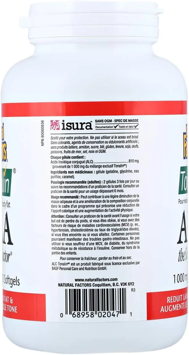 ناترال فاکتورز CLA تونالین ۱۰۰۰ میلی گرم، ۱۸۰ سافت ژل