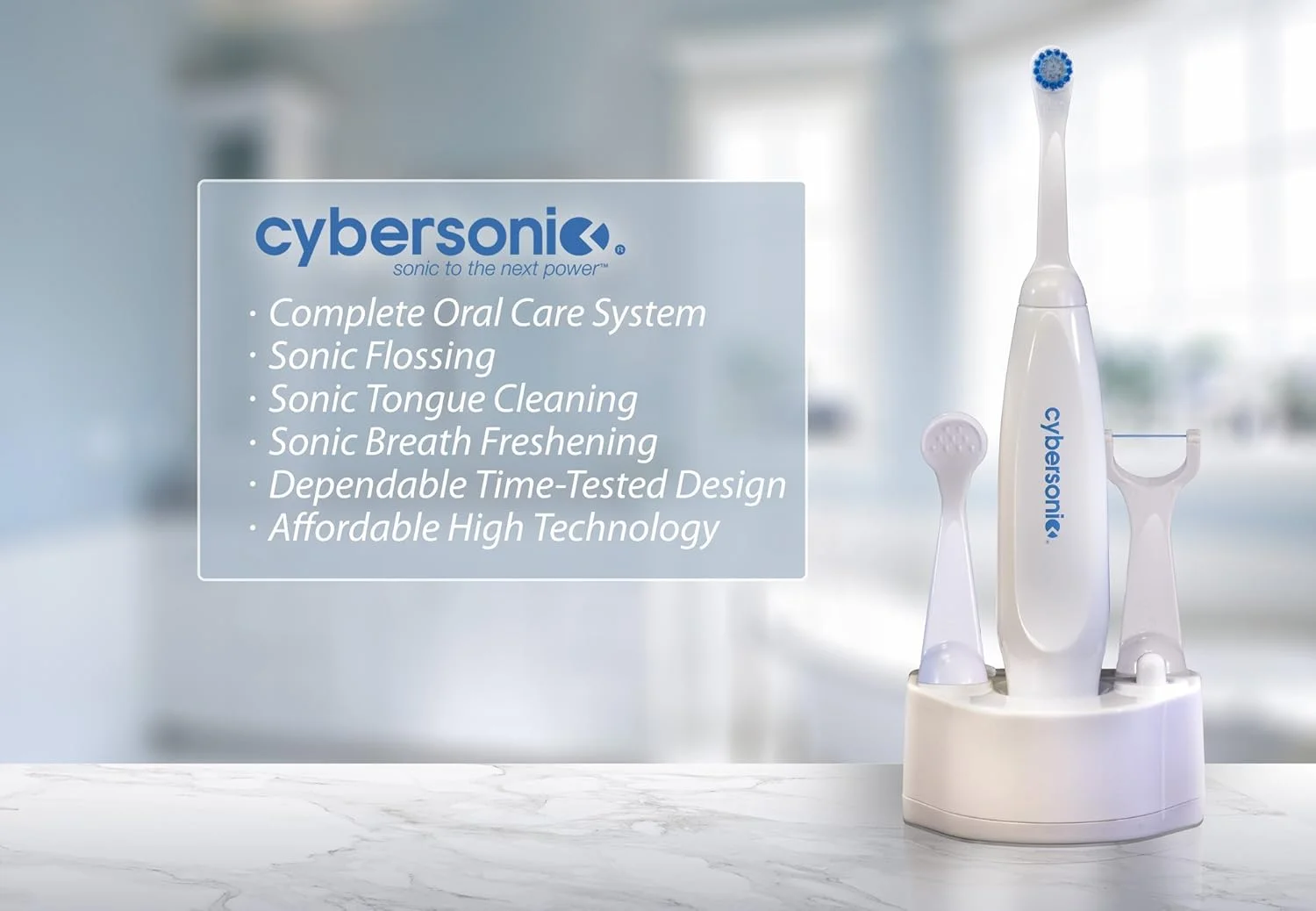 مسواک برقی کلاسیک سایبرسونیک، مسواک برقی قابل شارژ با کیت کامل مراقبت از دندان شامل تمیز کننده زبان و سری نخ دندان